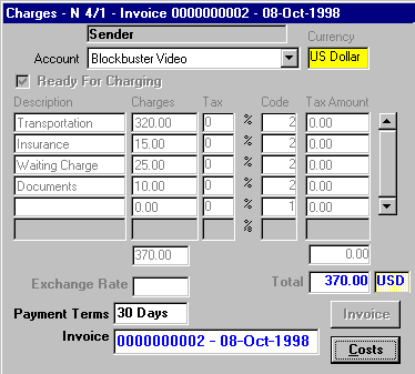 Job Charges Screen Image