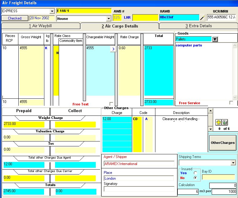 Air Freight Details Image Screen